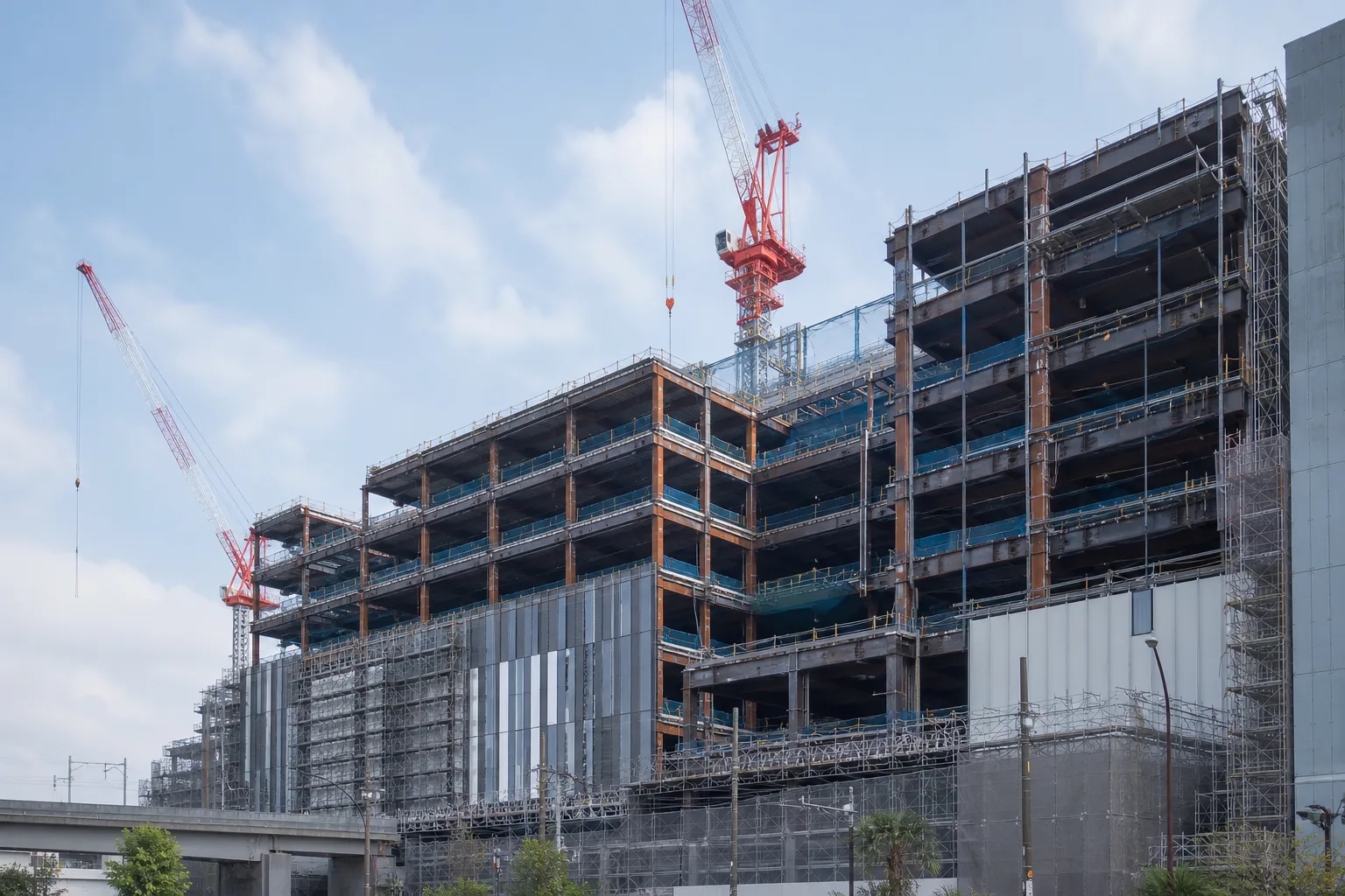鉄骨建築の建設現場の外観